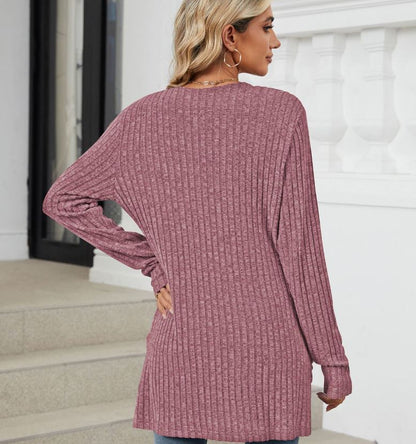 Autumn and winter new solid color pocket long sleeved base cardigan knitted sweater