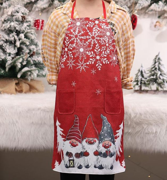 Christmas Printing Faceless Elderly Linen Apron