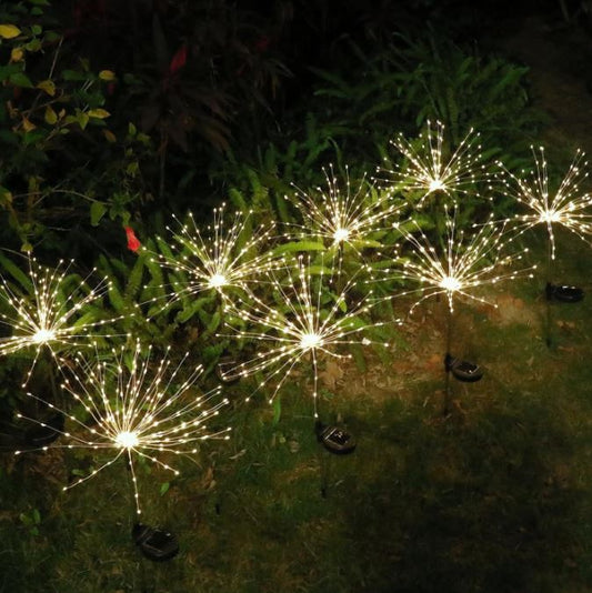 Solar powered LED waterproof dandelion fireworks ground plug light