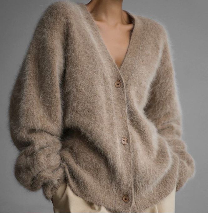 Mink fur V-neck autumn and winter new loose solid color cardigan jacket