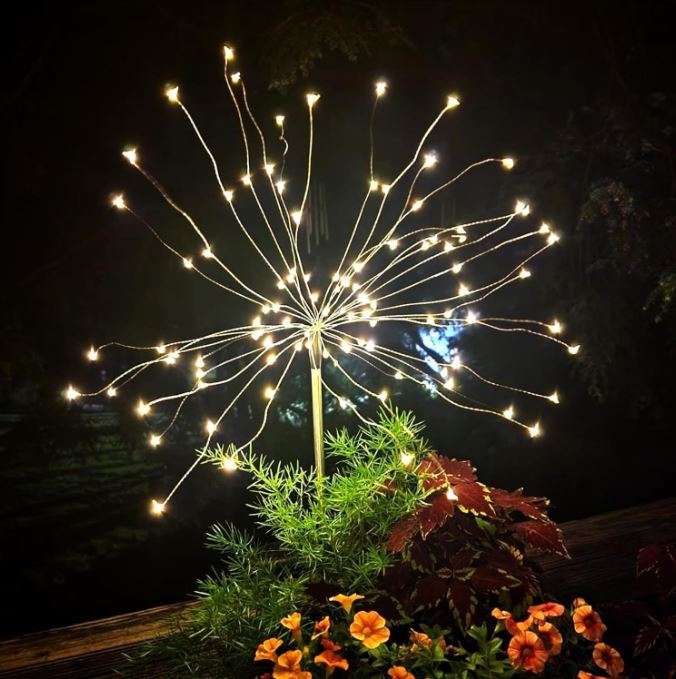 Solar powered LED waterproof dandelion fireworks ground plug light