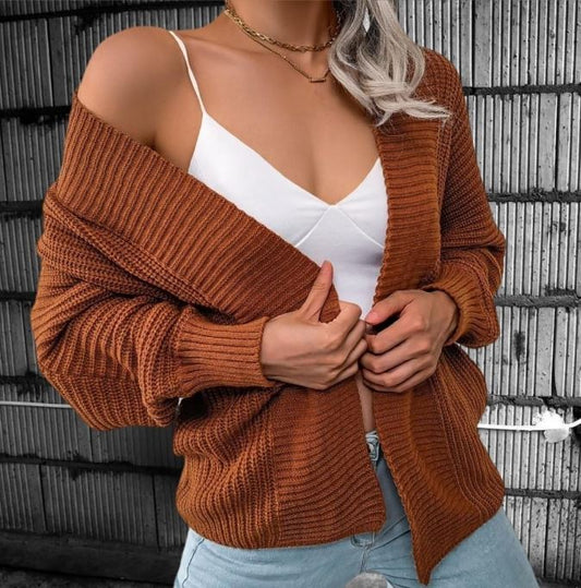 Autumn and winter long sleeved loose cardigan sweater jacket