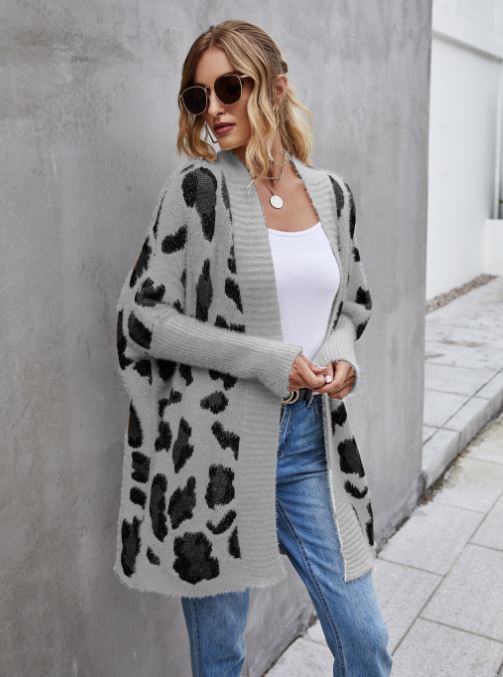 Large cardigan leopard print knit sweater