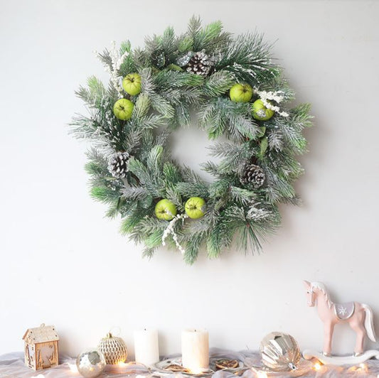 American style green apple door hanging Christmas wreath