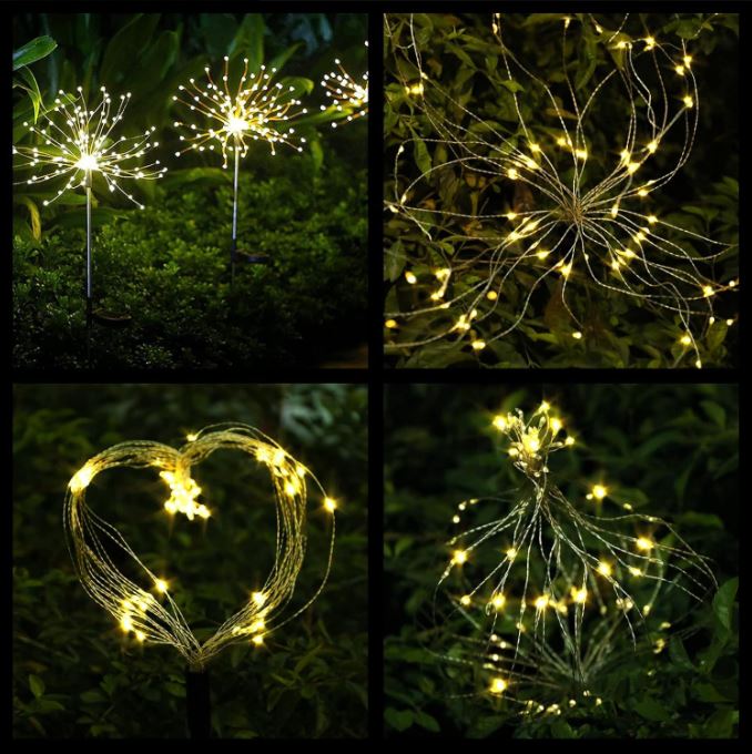 Solar powered LED waterproof dandelion fireworks ground plug light