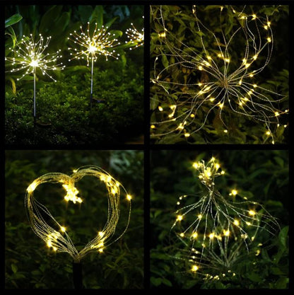 Solar powered LED waterproof dandelion fireworks ground plug light