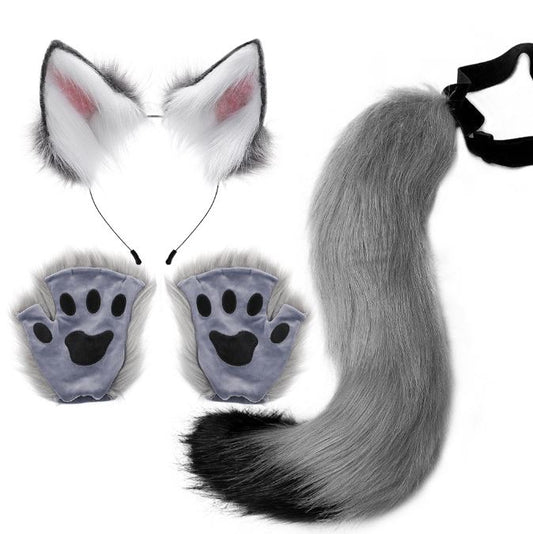 Halloween Set Beast Claw Simulation Plush Fox Ear Hair Hoop Beast Ear Tail COS Accessory