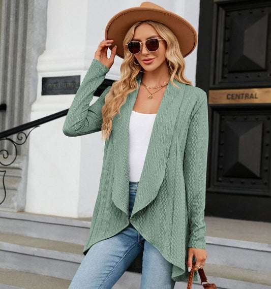 Autumn and winter new long sleeved solid color loose cardigan top women's knitted jacket