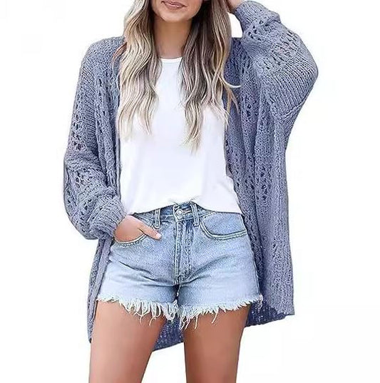 Summer new cardigan loose hollow knit sweater