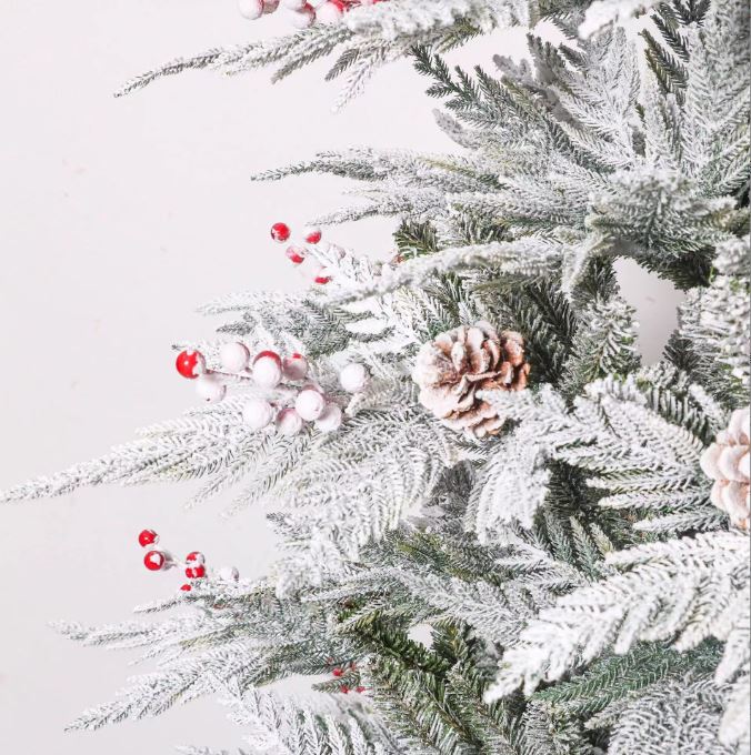 Plucked Mixed Pinecone Red Fruit White Dense Spray Snow Christmas Tree