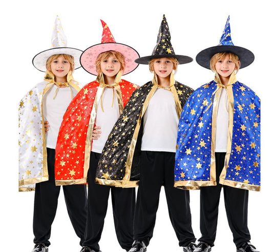 Halloween children's five-star hot stamping witch wizard cloak