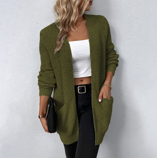 Solid color knitted sweater jacket