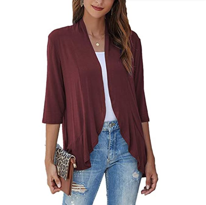 Autumn new solid color cardigan seven quarter sleeve ruffled jacket