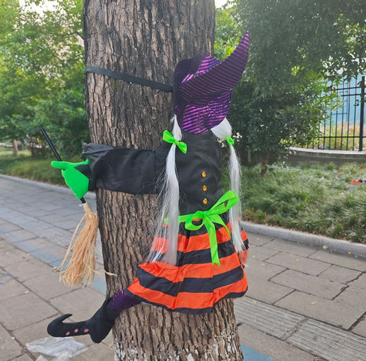 Halloween Tree Climbing Witch Broom Terrifying Tree Hanging Prop