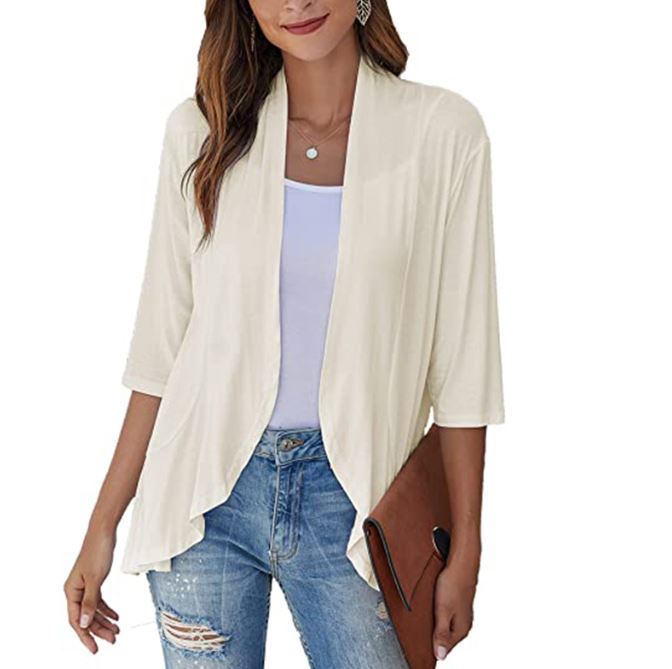 Autumn new solid color cardigan seven quarter sleeve ruffled jacket